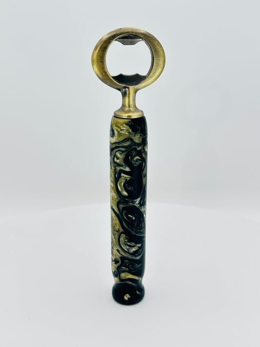 Custom Hand-Turned Bottle Opener - Black, Gold & Silver Acrylic