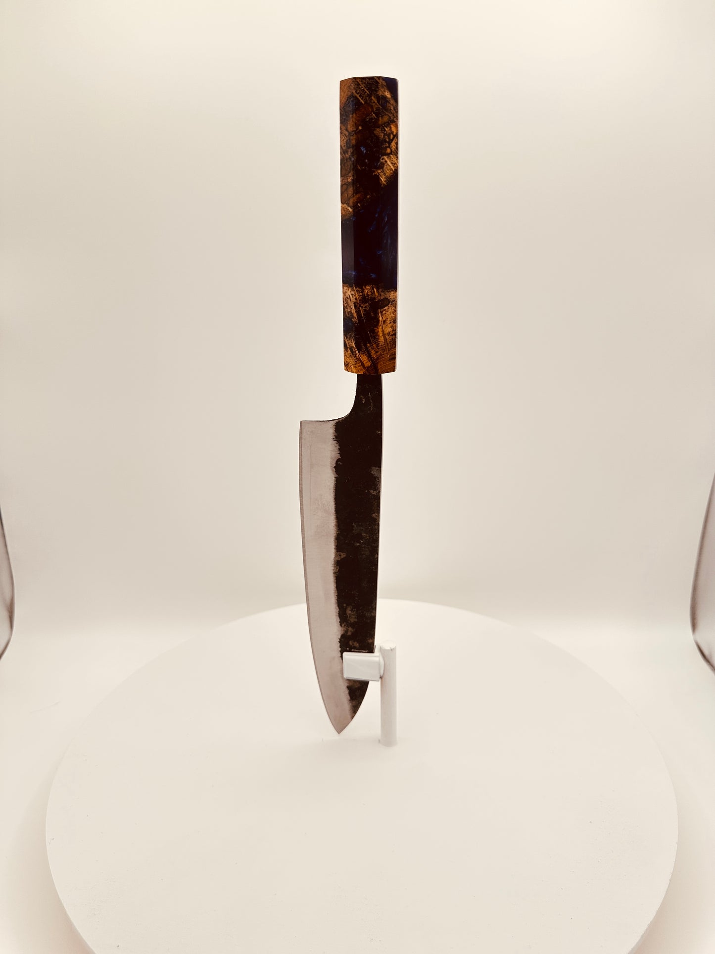 Custom 8.5" Tall Chef Knife - Octagon Blue & Violet Resin Handle - 60 HRC