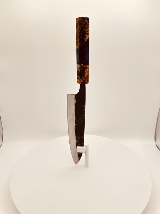 Custom 8.5" Tall Chef Knife - Octagon Blue & Violet Resin Handle - 60 HRC