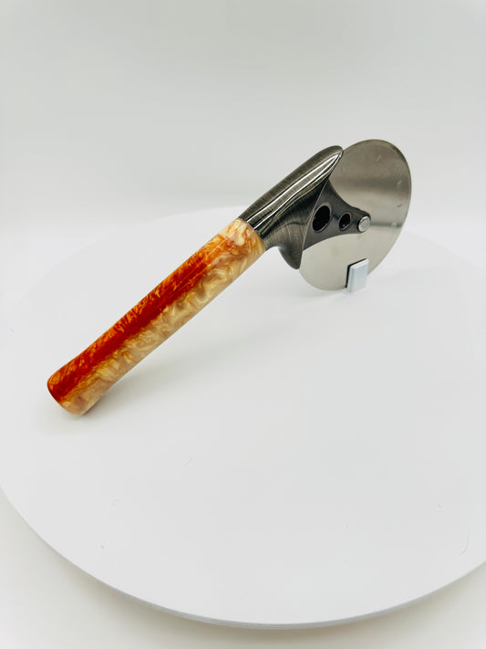 Custom Hand-Turned Pizza Cutter - Marinara Red Acrylic - 4" Pewter Wheel