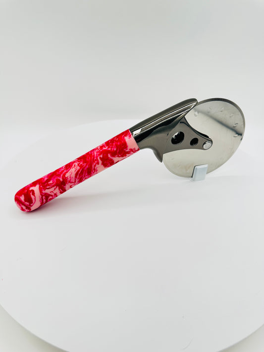 Custom Hand-Turned Pizza Cutter - Cotton Candy Acrylic - 4" Pewter Wheel