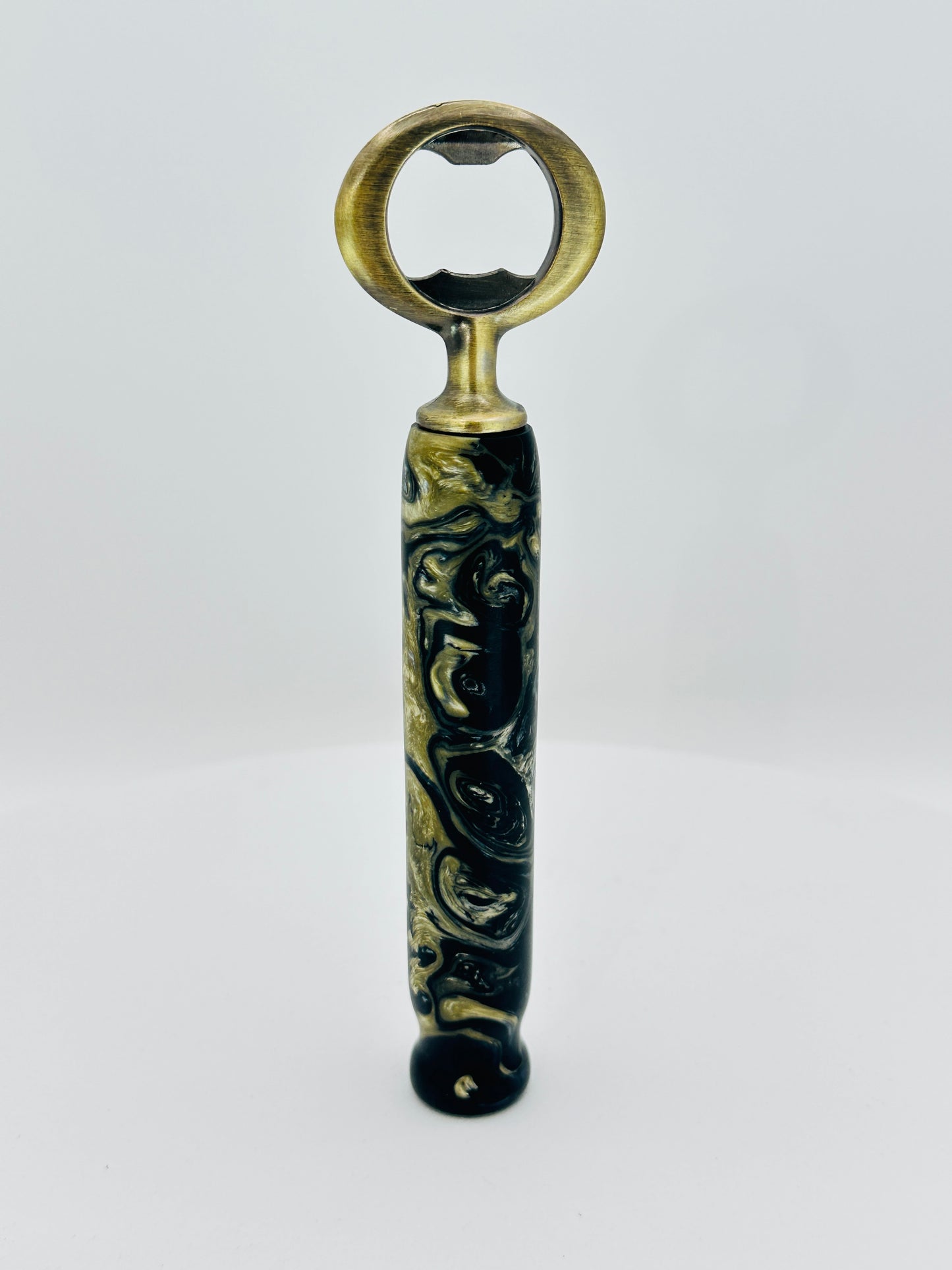 Custom Hand-Turned Bottle Opener - Black, Gold & Silver Acrylic