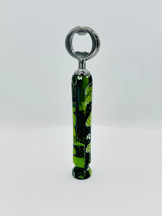 Custom Hand-Turned Bottle Opener - Green Snake Mesh Acrylic